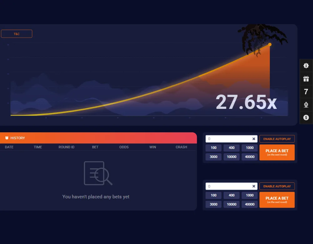 Melbet Crash game screen with the flight curve and two bet panels