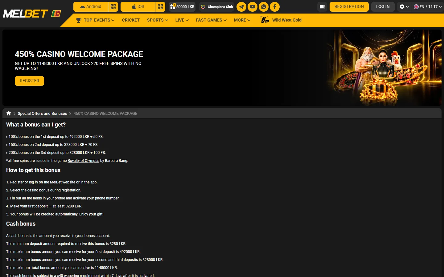 Melbet 450% casino welcome package terms over three deposits