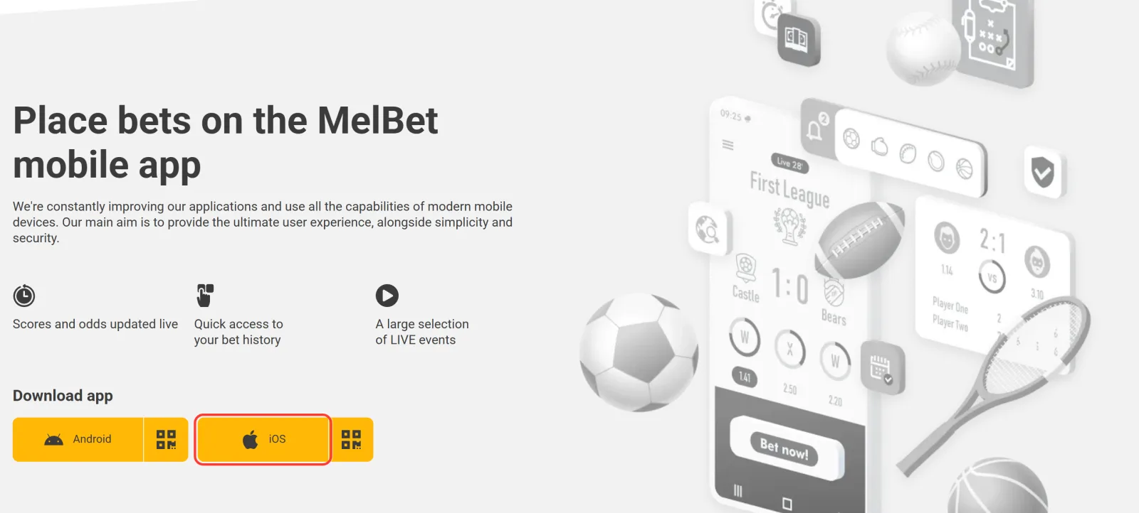 iOS button on the Melbet app page that opens Melbet World in the App Store