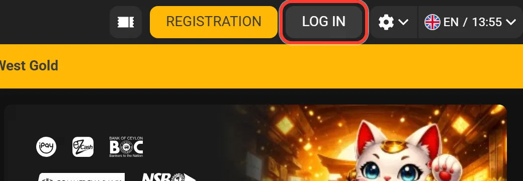 LOG IN button in the header of the Melbet site