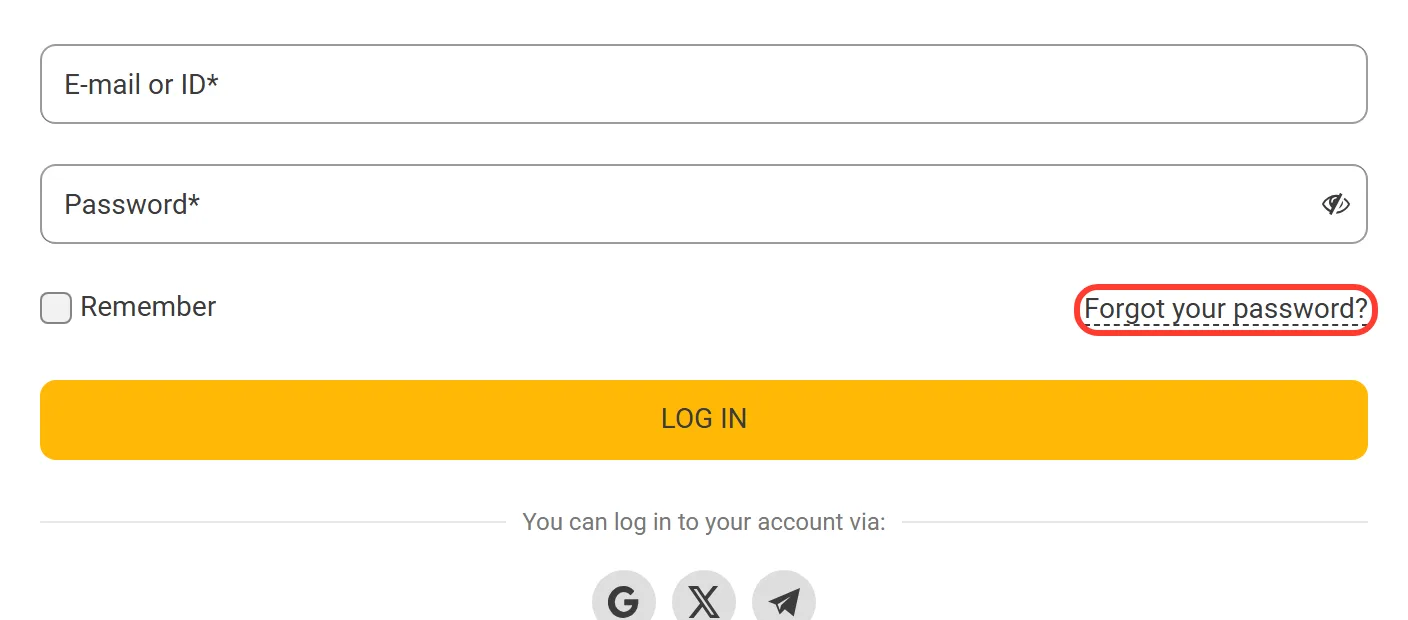 Forgot your password link in the Melbet login window