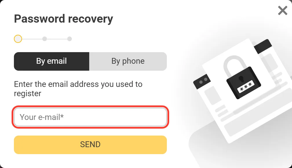 Your e-mail field for Melbet password recovery