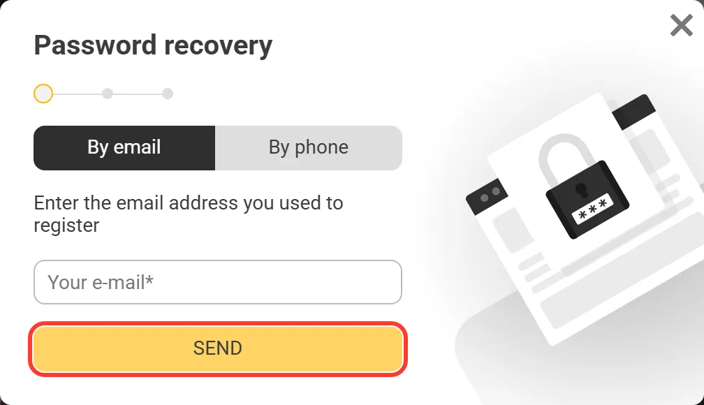SEND button that delivers the Melbet recovery message