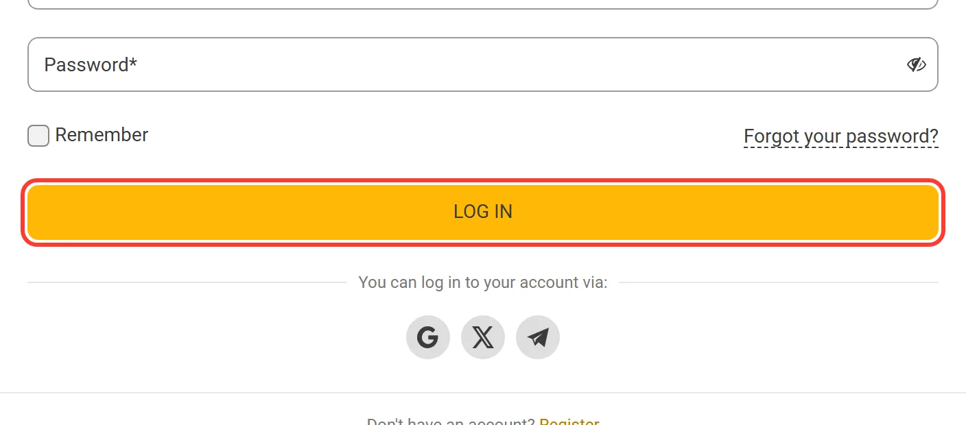 LOG IN button under the Melbet sign-in fields