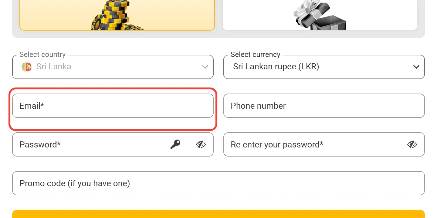 E-mail address field in the Melbet registration form